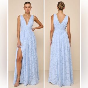 Lulus Sweet Sophistication Light Blue Burnout Floral Maxi Dress Size XL Formal